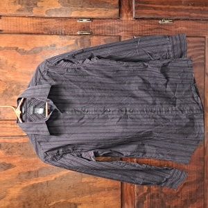 axcess size large men's button-down long-sleeved shirt. Black with stripes.